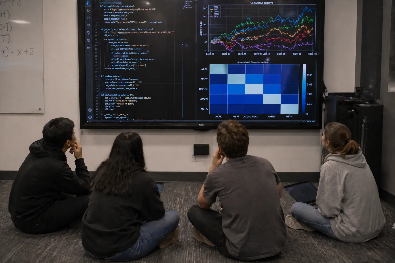 Group collaborating around a screen